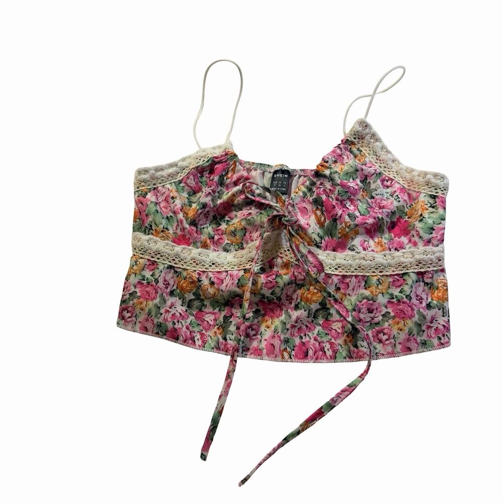 Shein Top Women's Small Cropped Floral Peasant Blouse Sleeveless Festival Boho